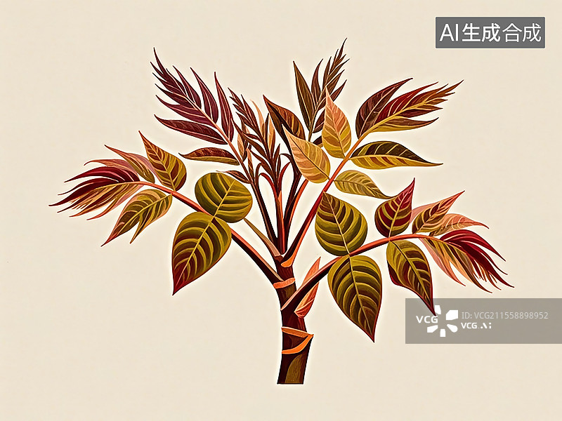 【AI数字艺术】香椿植物蔬菜手绘插画图片素材