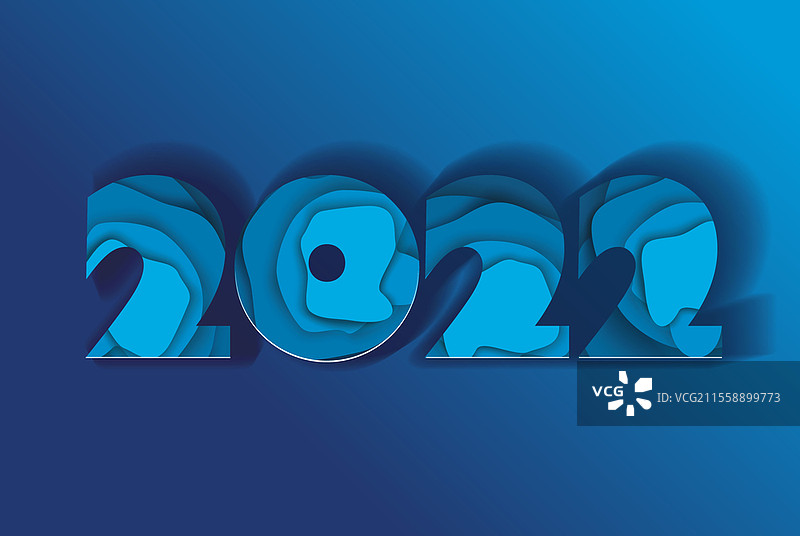 2022新年快乐。蓝色几何层次的抽象数字设计。图片素材