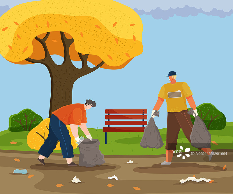 志愿者们正在清理区域。志愿的男性在受污染的地方收集垃圾和废物。人物们在扔垃圾。男孩们在秋天的公园里清理塑料和纸张。男孩们在秋天的公园里清理塑料和纸张。志愿者们正在清理区域。图片素材