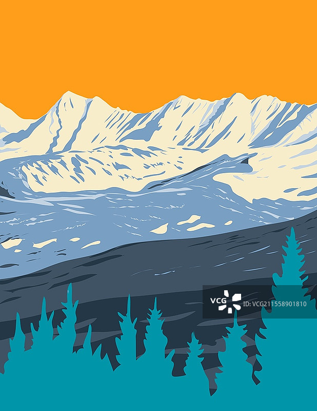 瓦尔山滑雪区的WPA海报艺术，位于美国科罗拉多州的瓦尔。图片素材