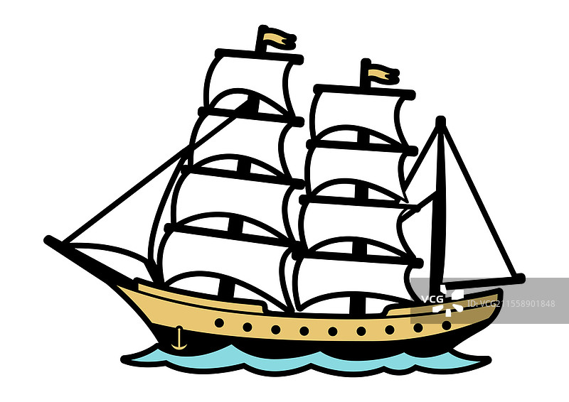 帆船或船只的插图。适合旅行或出行的海洋或航海图像。风格化图标。图片素材