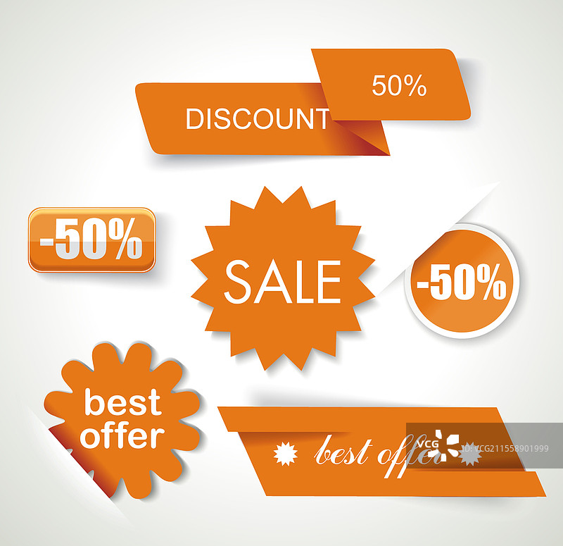 橙色标签模板套件。促销，折扣主题。图片素材