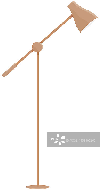 卡通米色金属落地灯图标，适用于家用电器室内家具，矢量平面设计元素。黄色落地灯为房间营造温馨氛围，人工光源。图片素材