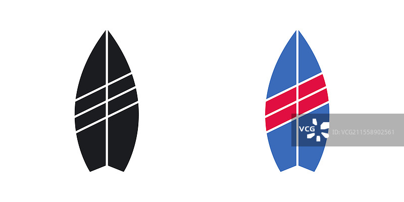 冲浪图标集，黑色和彩色风格图片素材