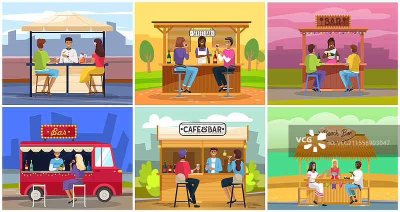 在街头咖啡馆喝咖啡和用餐。朋友们聚会。城市中热闹的户外餐厅或酒吧。放松在咖啡馆餐厅，享受酒精饮品，街头酒吧聚会。酒保调制饮品。户外节日。在街头咖啡馆喝咖啡和用餐。朋友们聚会。城市中热闹的户外餐厅或酒吧。图片素材