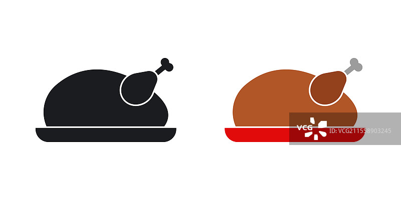 火鸡图标集，包含黑色和彩色风格图片素材