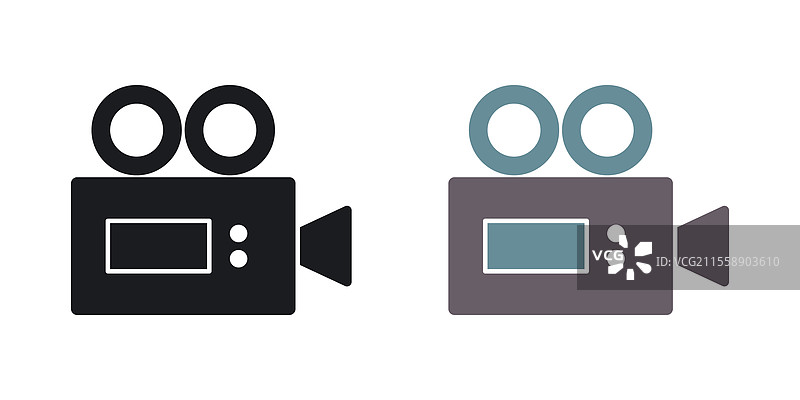视频摄像机图标集，黑色和彩色风格图片素材