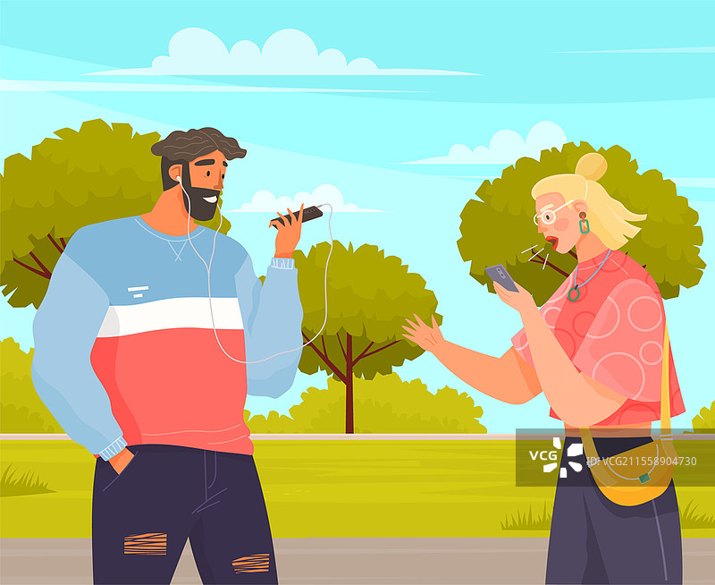 人们使用智能手机、电子设备和移动电话。卡通人物与手机设备。移动互联网、社交媒体。用智能手机自拍。现代通信技术。人们使用智能手机、电子设备和移动电话。移动互联网、社交媒体。用智能手机自拍。图片素材