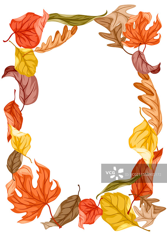 秋天树叶的边框。落叶的插图。秋天树叶的边框。叶子的插图。图片素材