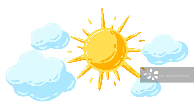 背景有阳光和云彩。卡通可爱的阴天图像。背景有阳光和云彩。卡通阴天图像。图片素材