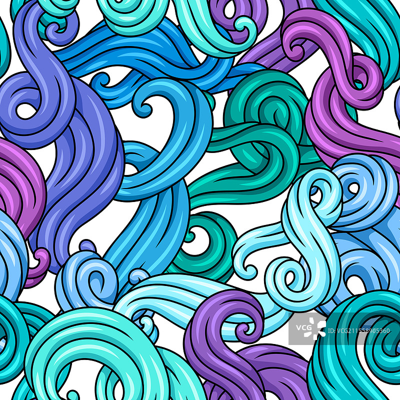 波浪线卷曲的无缝图案。彩色条纹纹理。旋转的抽象毛发或毛皮。无缝图案与波浪线卷曲。彩色条纹纹理。图片素材