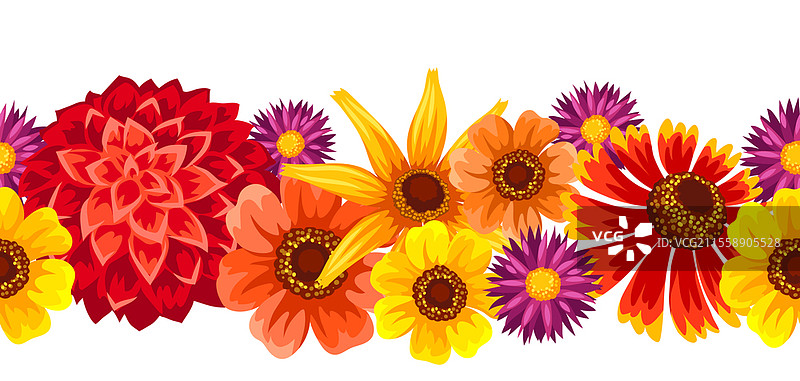 秋季花卉的无缝图案。美丽的盛开植物装饰花束。自然插图。秋季花卉的无缝图案。美丽的盛开植物装饰花束。图片素材