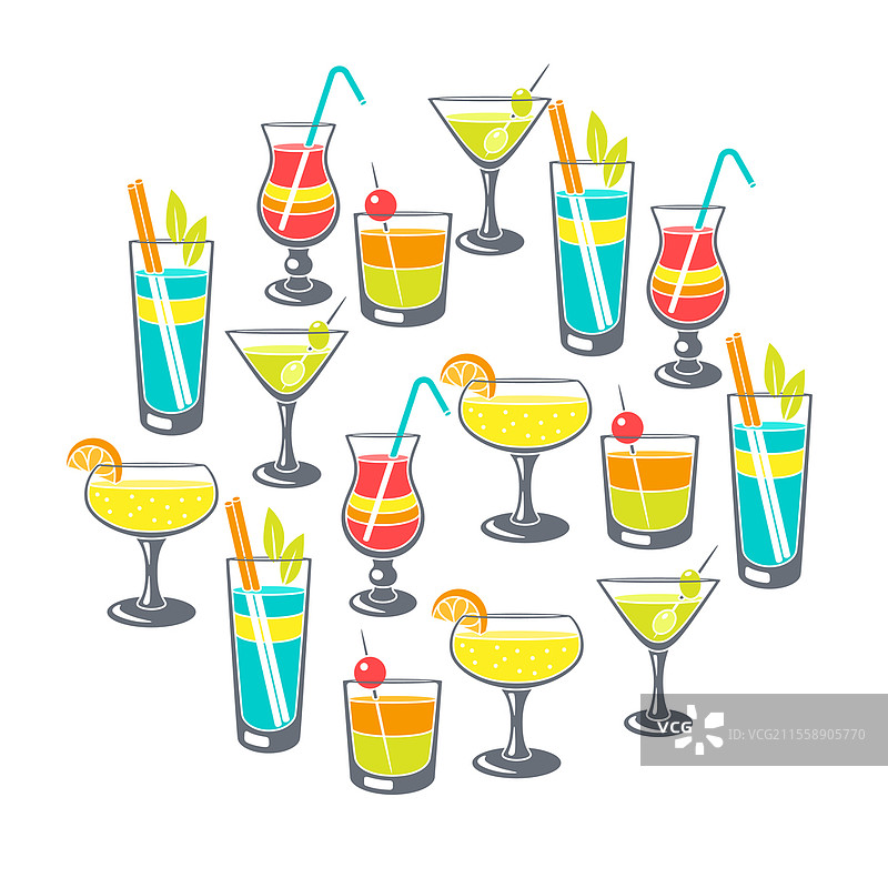 鸡尾酒背景，适合派对、酒吧和餐厅菜单的酒精饮品。图片素材