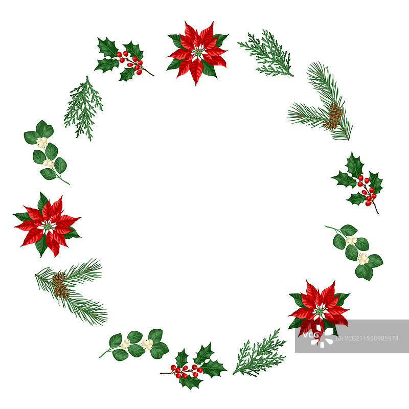 冬季植物装饰的框架。圣诞快乐和新年快乐的装饰。节日设计。图片素材