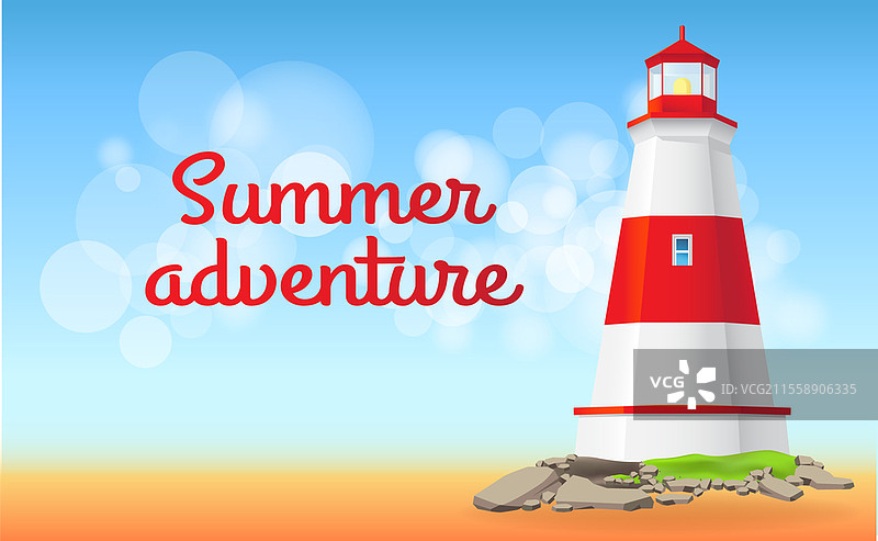 孤立在石头上的大红白灯塔。大型水岸建筑的海洋设备矗立在海岸上。大型灯笼在夜间为船只照亮航道。海洋冒险。灯塔建筑插图。孤立的大灯笼在白色背景上。海上的照明设备。图片素材