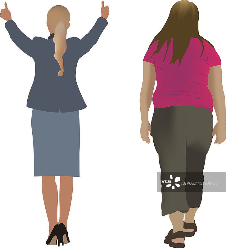 一位女商人在欢呼，另一位女性则在旁边。图片素材