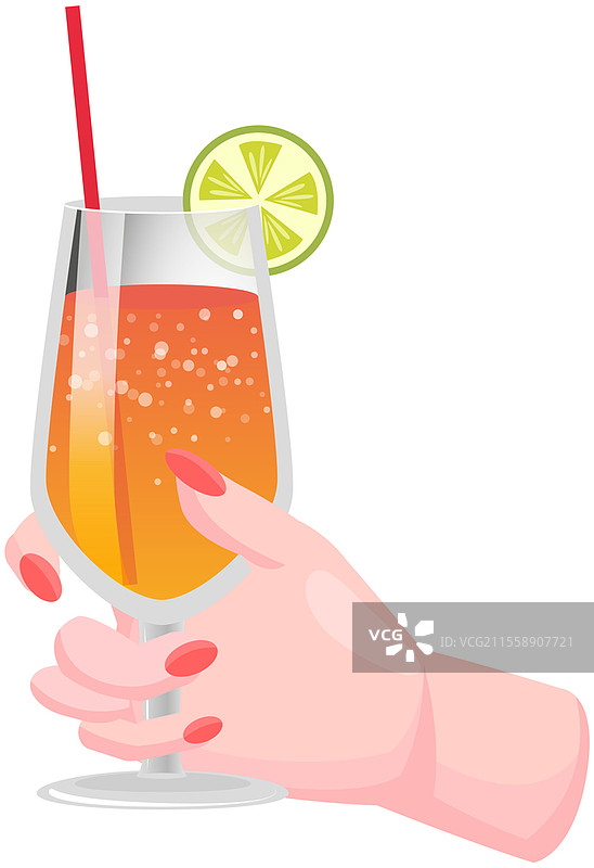 夏季饮品，鸡尾酒派对的马提尼酒杯上有樱桃涂鸦。热带酒精鸡尾酒加冰。装饰有浆果的蓝色饮品在马提尼酒杯中。酒精饮料在女性手中。热带酒精鸡尾酒加冰和樱桃。装饰有浆果的蓝色饮品在马提尼酒杯中。图片素材