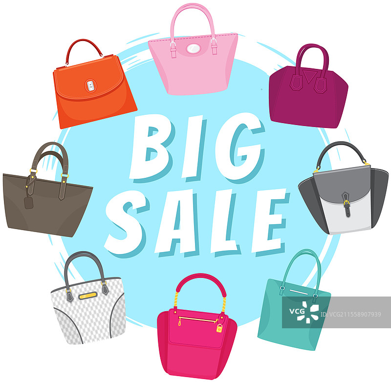女性包包的大促销海报。折扣、特价优惠促销、购物广告。手绘风格的矢量设计插图，立即购买概念，黑色星期五营销广告模板。女性包包的大促销海报。折扣、特价优惠促销、购物广告。图片素材