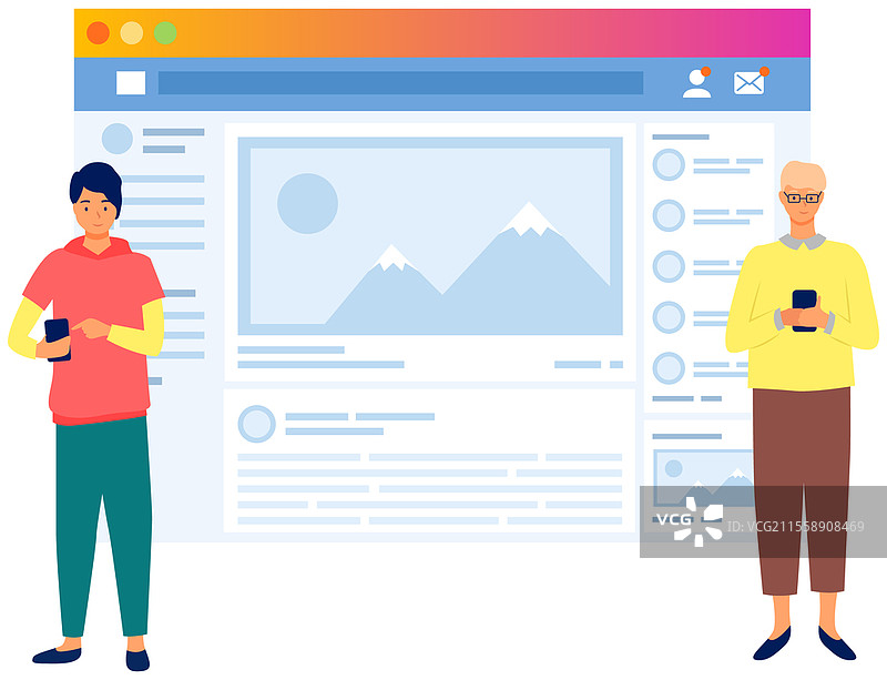 人们使用手机发送短信和在社交网络上留言。年轻人站着用手机在线聊天，利用数字设备分享社交网络新闻。年轻人使用手机发送短信和在社交网络上留言。图片素材