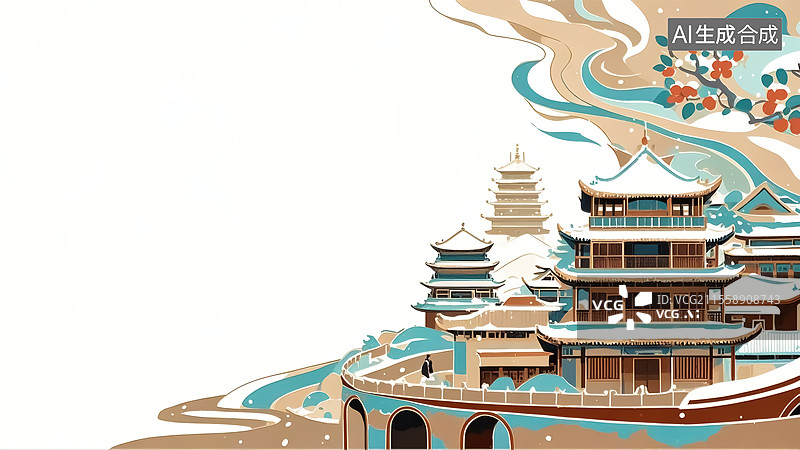 【AI数字艺术】2D卡通居右古城宫殿插画图片素材