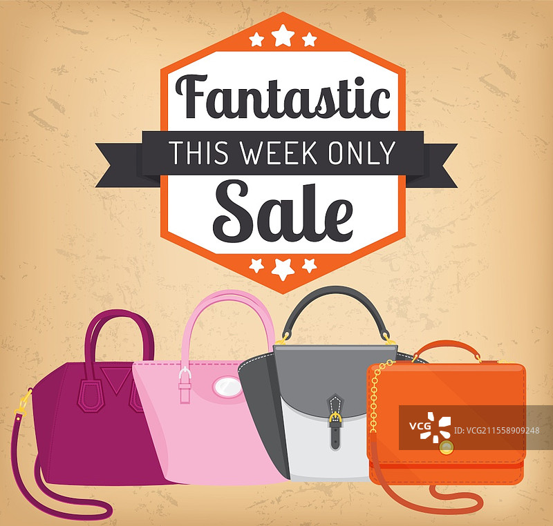 女性手袋促销海报。折扣、特价优惠宣传，购物广告。手绘风格矢量设计插图，立即购买概念，黑色星期五营销广告模板。女性手袋促销海报，立即购买。折扣、特价优惠宣传，购物广告。图片素材