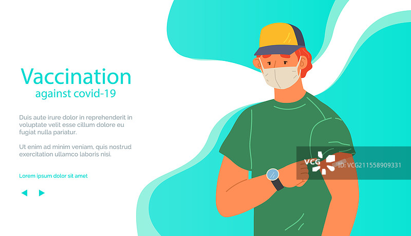 停止冠状病毒传播的概念。疫苗接种宣传，工人的免疫接种。疫苗拯救生命。人们戴着防护口罩，展示接种新冠疫苗后手臂上的绷带。图片素材