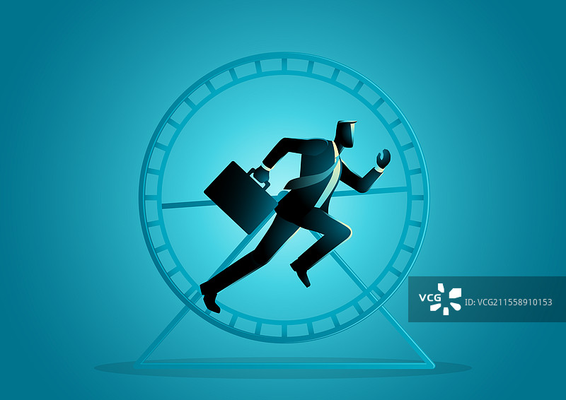 商人剪影在跑轮上，只有一个人图片素材