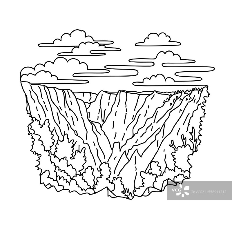 科罗拉多州甘尼森黑峡谷国家公园的托米奇点单线插图,采用黑白单线艺术风格。SVG文件可用于横幅、卡片、图案、剪贴簿、派对邀请、封面、配件、生日、设计等更多用途!此套件的压缩下载包括:? Silhouette Studio Cameo、Cricut等的SVG矢量文件?PNG文件(300dpi,尺寸至少10英寸或更大)?DXF文件?EPS文件?JPG文件。提供多种文件类型下载,无论项目需求如何,您都能找到所需。创建您自己的T恤、杯子、模板、墙面艺术、贺卡等更多作品。科罗拉多州甘尼森黑峡谷国家公园的托米奇点单线艺术插图。图片素材