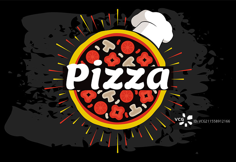 比萨饼logo模板，咖啡馆、餐厅或外卖服务的标志。意大利美食广告字母。比萨饼餐厅图标，标签设计，圆形标签或贴纸矢量插图。比萨饼logo模板，咖啡馆、餐厅或外卖服务的标志。意大利美食广告。图片素材