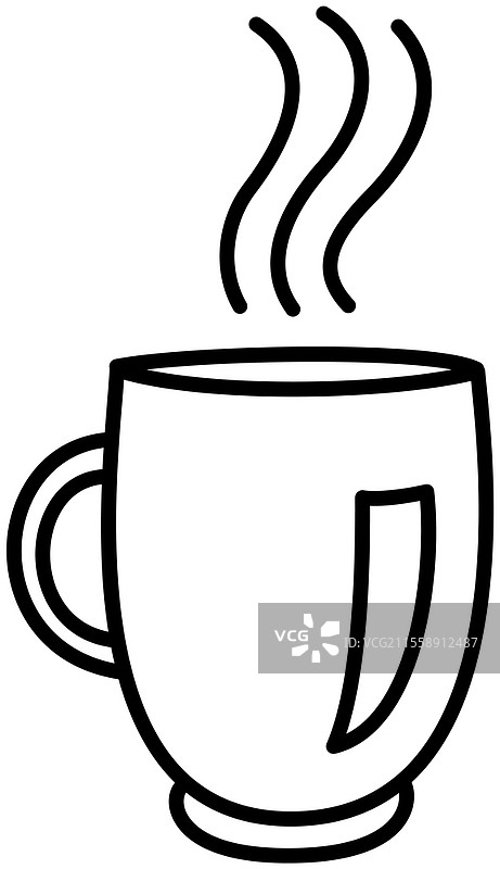 咖啡杯图标轮廓，独立于白色背景。咖啡饮品的矢量插图。热饮杯中冒着蒸汽的咖啡或茶，早晨饮品以获取能量。图片素材