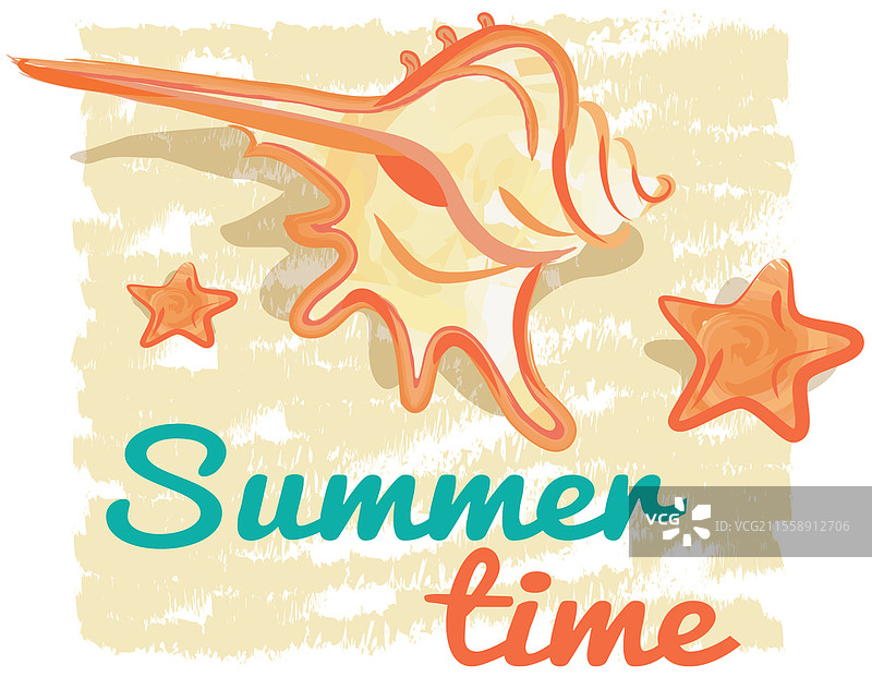 夏季横幅手绘名言。假期与海底生物的积极字母海报。带有海螺和海星的岛屿度假概念。非常适合印刷、海报和旅行社广告。图片素材