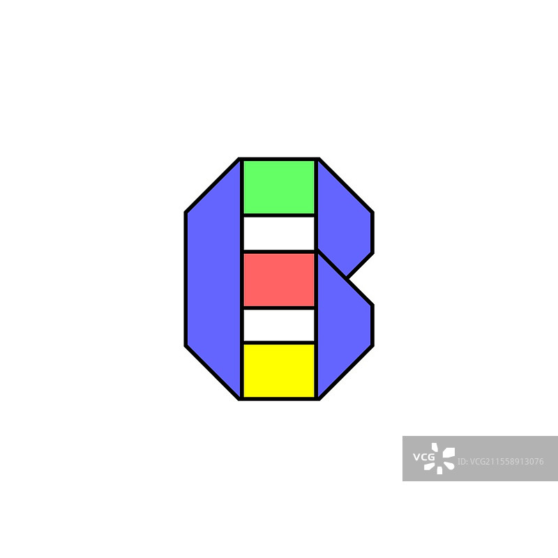 用彩色纸折叠的字母表，字母b，采用多彩丝带制作，矢量插图10EPS。用彩色纸折叠的字母表，字母采用多彩丝带制作，矢量插图10EPS。图片素材