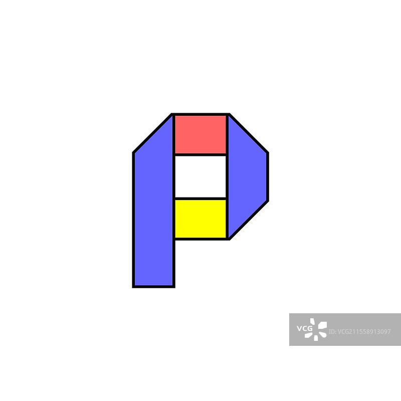 用彩色纸折叠的字母字体，字母p，采用多彩丝带制作，矢量插图10EPS。用彩色纸折叠的字母字体，字母采用多彩丝带制作，矢量插图10EPS。图片素材