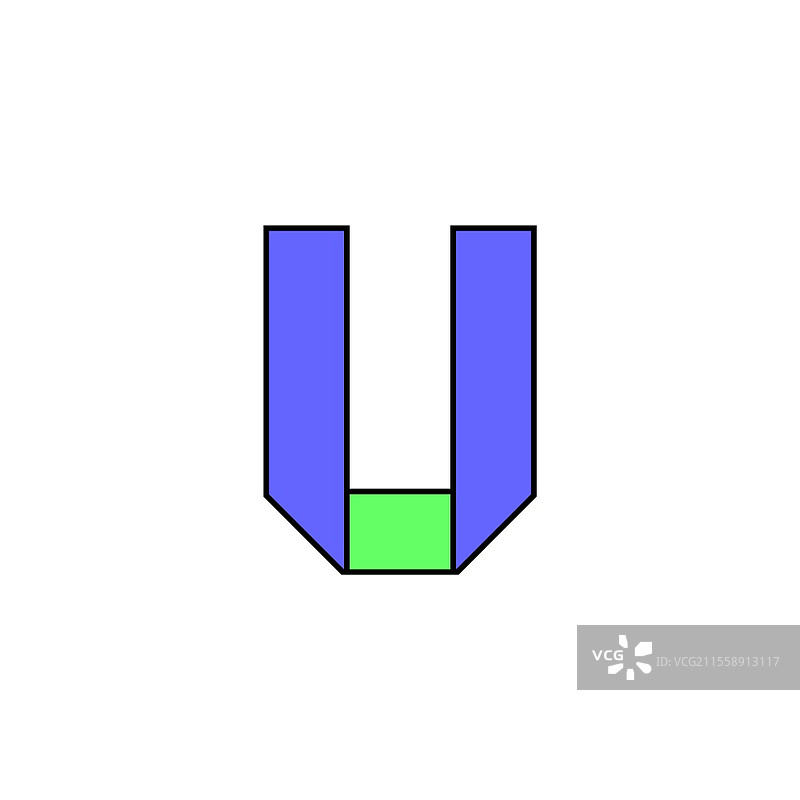 用彩色纸折叠的字母u，采用多彩丝带制作，矢量插图10EPS。用彩色纸折叠的字母，采用多彩丝带制作，矢量插图10EPS。图片素材