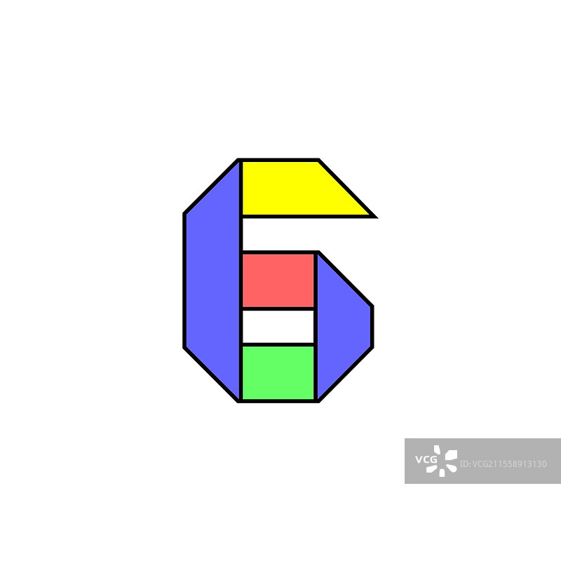用彩色纸折叠的字母字体，阿拉伯数字六的标志用多彩丝带制作，矢量插图10EPS。用彩色纸折叠的字母字体，数字用多彩丝带制作，矢量插图10EPS。图片素材