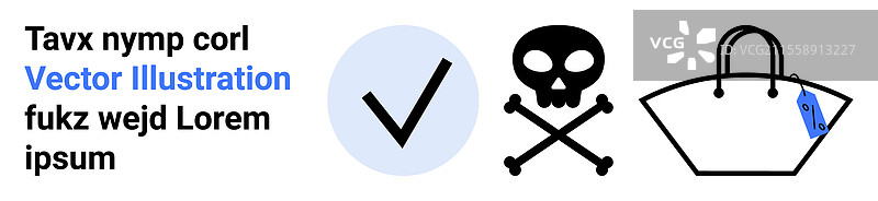 勾选标记、骷髅与交叉骨以及手提包图片素材