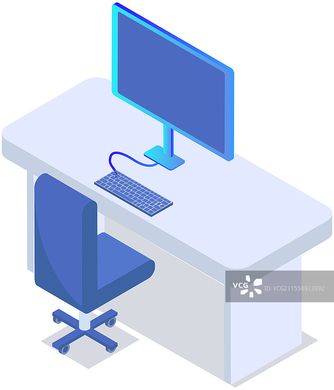 空荡荡的办公室室内设计。商务物品、矢量元素和设备。现代办公室配有家具、桌上的笔记本电脑、椅子，家中或办公室的工作空间，没有员工。空荡荡的办公室室内设计，家具、桌上的笔记本电脑、椅子，家中或办公室的工作空间。图片素材