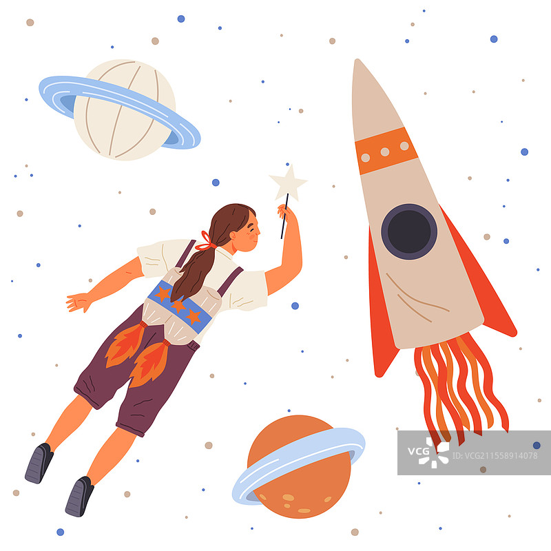 穿着喷气背包的女宇航员。参加化妆舞会的宇航员装扮女士。宇宙风格的节日服装。女孩穿着自制喷气背包飞向天空。身穿太空探险者服装的人。女孩穿着自制喷气背包飞向天空。穿着宇航员、太空探险者服装的女士。图片素材