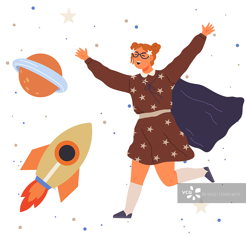 穿着喷气背包的女宇航员。参加化妆舞会的宇航员装扮女士。宇宙风格的节日服装。女孩自制喷气背包飞向天空。身穿太空探险者服装的人。女孩自制喷气背包飞向天空。穿着宇航员、太空探险者服装的女士。图片素材