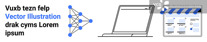 人工智能神经网络笔记本电脑屏幕与在线商店图片素材