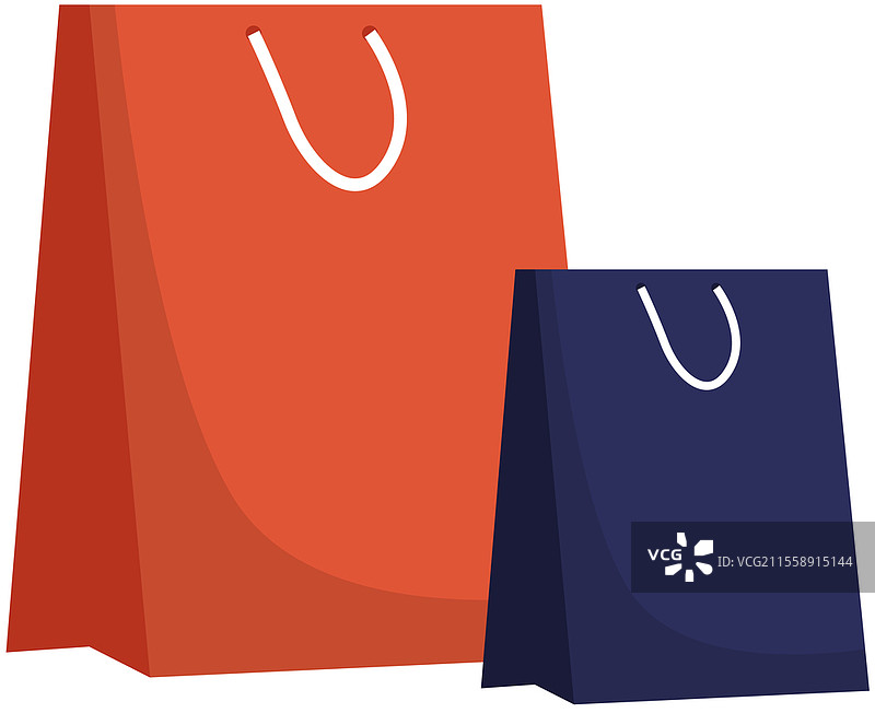 购物纸袋，大小空袋，矢量插图，带手柄的纸质包装，方形形状的购物包装。时尚礼品包装，用于广告和品牌推广。图片素材