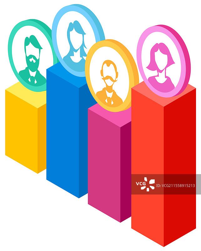 头像图标，包括男性和女性。多彩的圆形标志，展示各种人的头像，图形化表现。角色肖像集，男性和女性，适合交流的面孔。头像图标，男性和女性。多彩的圆形标志，带有头像符号，网络论坛，聊天。图片素材