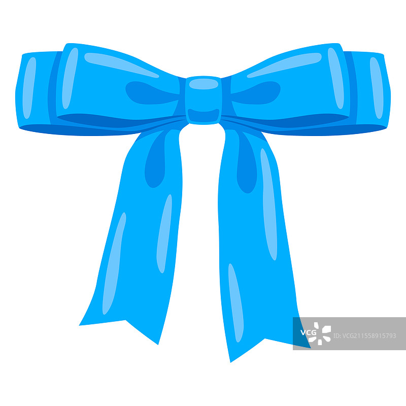 蓝色缎带蝴蝶结插图。用于礼品卡装饰和设计的带结丝带。图片素材