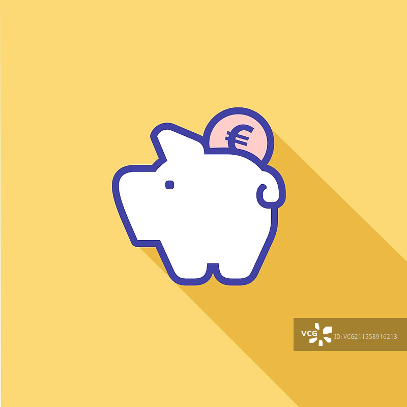 储蓄罐，带有欧元符号的图标，采用扁平风格。储蓄罐，扁平图标带有货币符号。图片素材
