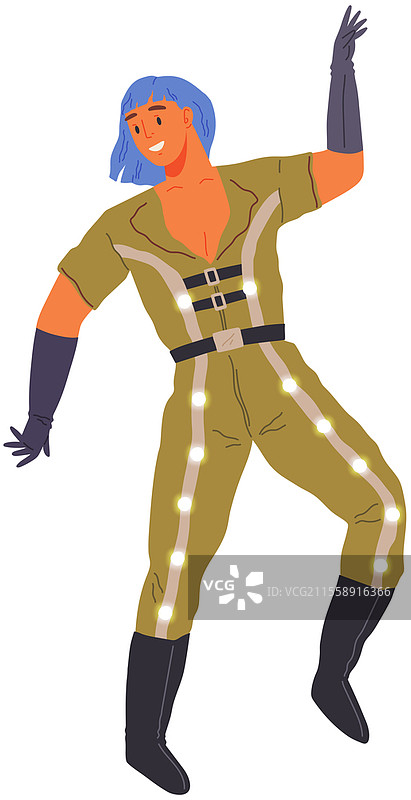 宇航风格的生日派对上的动画师。主题派对中的服装。穿着服装的人们在太空派对上尽情欢舞。角色们穿着自制的服装，周围是宇宙天体，太空迪斯科。宇航风格的生日派对上的动画师。主题派对中的服装。穿着服装的人们在太空派对上尽情欢舞。图片素材