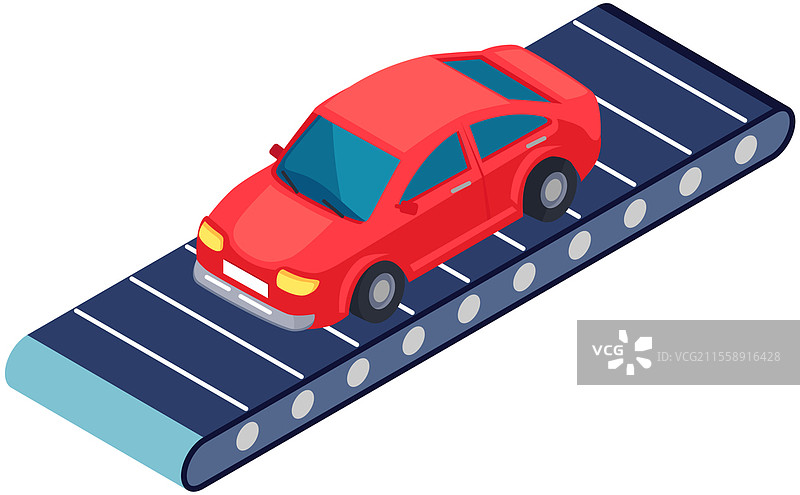 汽车生产工厂设备。汽车制造。红色汽车在生产线上的运输。车辆速度检测。移动带上的运输。工业制造技术。汽车生产工厂设备。移动带上的运输。红色汽车在生产线上的运输。图片素材