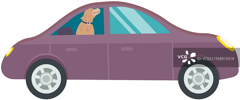 可爱的狗狗坐在车里微笑。短毛家犬，宠物，家养动物在汽车后座的矢量插图。带项圈的宠物朋友在交通工具上旅行。关爱动物的概念。可爱的狗狗坐在车里微笑。宠物，家养动物在汽车后座旅行。图片素材