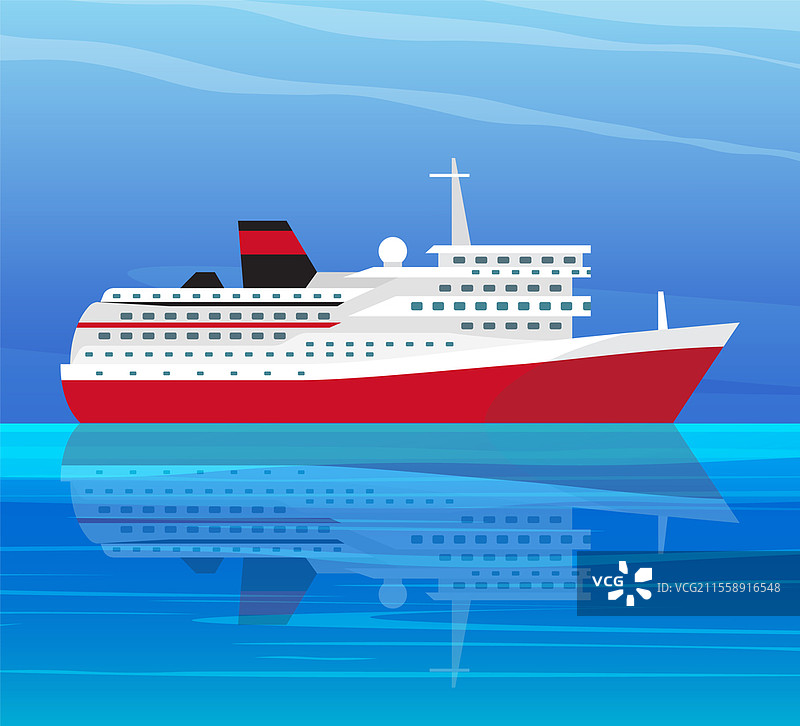 大型客轮沿海岸航行。海上游艇旅行的概念。现代帆船在开阔的海洋上。阳光明媚的日子里，游轮在水面上。海洋和船只的美丽风景。大型客轮沿海岸航行。海上游艇旅行的概念，帆船。图片素材