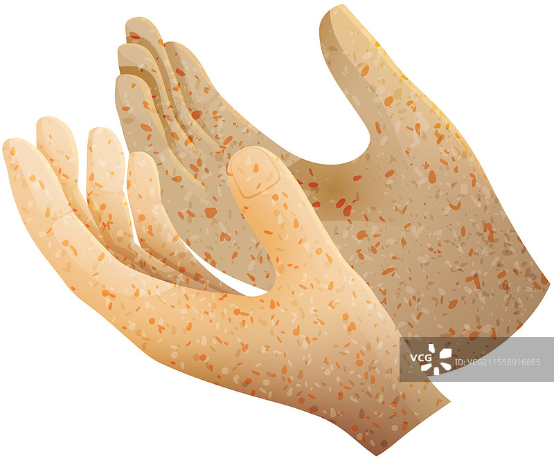 手绘的杯状手掌插图。举起的手的矢量概念，请求和祈祷。志愿服务、慈善、投票、支持、希望与和平。白色背景上孤立的人类开放手掌。手绘的杯状手掌插图。举起的手的矢量概念，请求和祈祷，希望与和平。图片素材