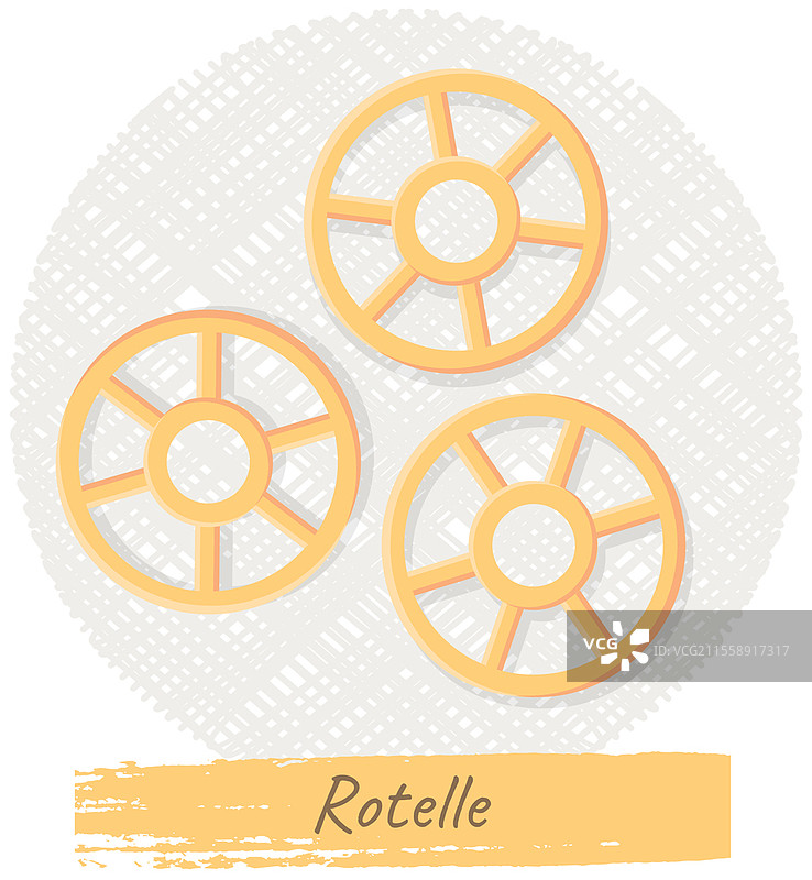 意大利面轮。意大利面卡通插图图标，轮子，独立于白色背景的车轮。适用于食品博客或菜单设计的面粉产品。干燥成分，厨房和烹饪主题，餐厅。图片素材